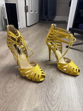 Izabella Rue Yellow Lace-Up Strappy High Heels